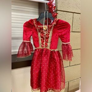 Disney Princess Belle Red Costume Dress Size 4-6X with Necklace